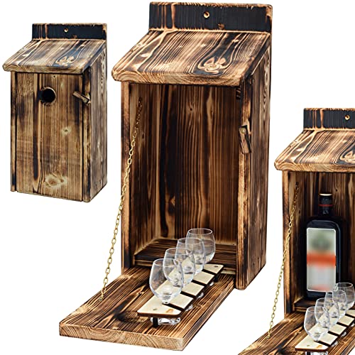 Holz Vogelhaus mit Platz für Flasche Schnaps 0,7 Liter, Lustige Geschenke für Männer, für den Garten, Zwitscherbox mit Minibar, Geschenk, Geburtstag Lifestyle-Webshop
