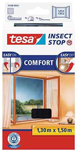 tesa Insect Stop COMFORT Fliegengitter für Fenster - Insektenschutz mit Klettband selbstklebend - Fliegen Netz ohne Bohren - anthrazit (durchsichtig), 130 cm x 150 cm Lifestyle-Webshop