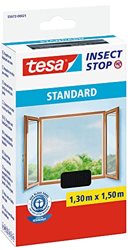 tesa Insect Stop STANDARD Fliegengitter für Fenster - Insektenschutz zuschneidbar - Mückenschutz ohne Bohren - 1 x Fliegen Netz anthrazit - 130 cm x 150 cm Lifestyle-Webshop