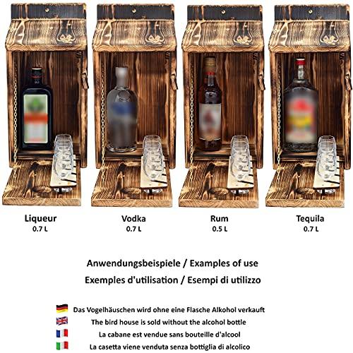 Holz Vogelhaus mit Platz für Flasche Schnaps 0,7 Liter, Lustige Geschenke für Männer, für den Garten, Zwitscherbox mit Minibar, Geschenk, Geburtstag Lifestyle-Webshop