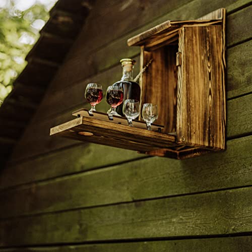Holz Vogelhaus mit Platz für Flasche Schnaps 0,7 Liter, Lustige Geschenke für Männer, für den Garten, Zwitscherbox mit Minibar, Geschenk, Geburtstag Lifestyle-Webshop
