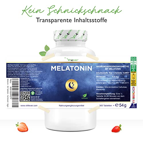 Melatonin - 365 Tabletten - 0,5 mg pro Tagesdosis - Laborgeprüft - Ohne unerwünschte Zusätze - Hochdosiert - Vegan Lifestyle-Webshop