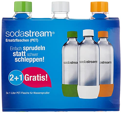 SodaStream Aktions-Set PET-Flaschen 2+1, 3x 1L PET-Flaschen aus bruchfestem kristallklarem PET in den Farben Orange, Grün und Weiß Lifestyle-Webshop