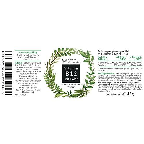 Vitamin B12 - 180 Tabletten - Hochwertig durch beide Aktivformen + Depot + Folat (5-MTHF aus Quatrefolic®) - Vegan, hochdosiert Lifestyle-Webshop