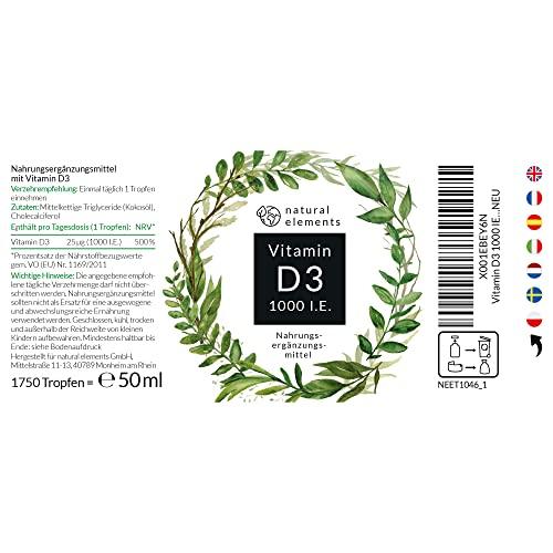 Vitamin D3 - 1000 I.E. pro Tropfen - 50ml (1750 Tropfen) - In MCT-Öl aus Kokos - Hochdosiert, flüssig Lifestyle-Webshop