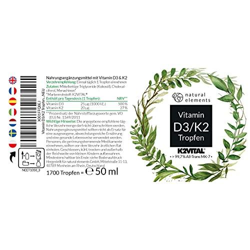 Vitamin D3 + K2 Tropfen 50ml - Premium: 99,7+% All-Trans (K2VITAL® von Kappa) + hoch bioverfügbares Vitamin D3 - Laborgeprüft, hochdosiert, flüssig und in Deutschland produziert Lifestyle-Webshop