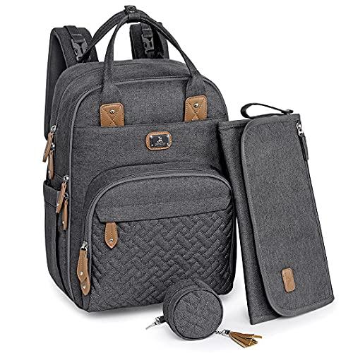 Wickeltasche Rucksack - Dikaslon Großer Wickelrucksack mit Multifunktions-Babytaschen und mobiler Wickelauflage - Schnullerhalter und Kinderwagengurte - für Mama und Papa (dunkelgrau), Einheitsgröße Lifestyle-Webshop