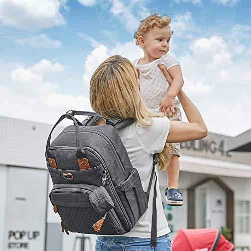 Wickeltasche Rucksack - Dikaslon Großer Wickelrucksack mit Multifunktions-Babytaschen und mobiler Wickelauflage - Schnullerhalter und Kinderwagengurte - für Mama und Papa (dunkelgrau), Einheitsgröße Lifestyle-Webshop